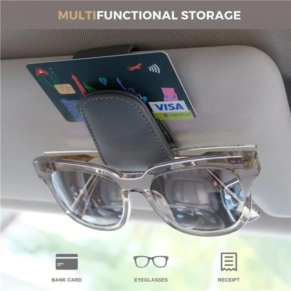 Magnetic Leather Sunglass Holder Eyeglass Hanger Clip for Car Sun Visor Gray